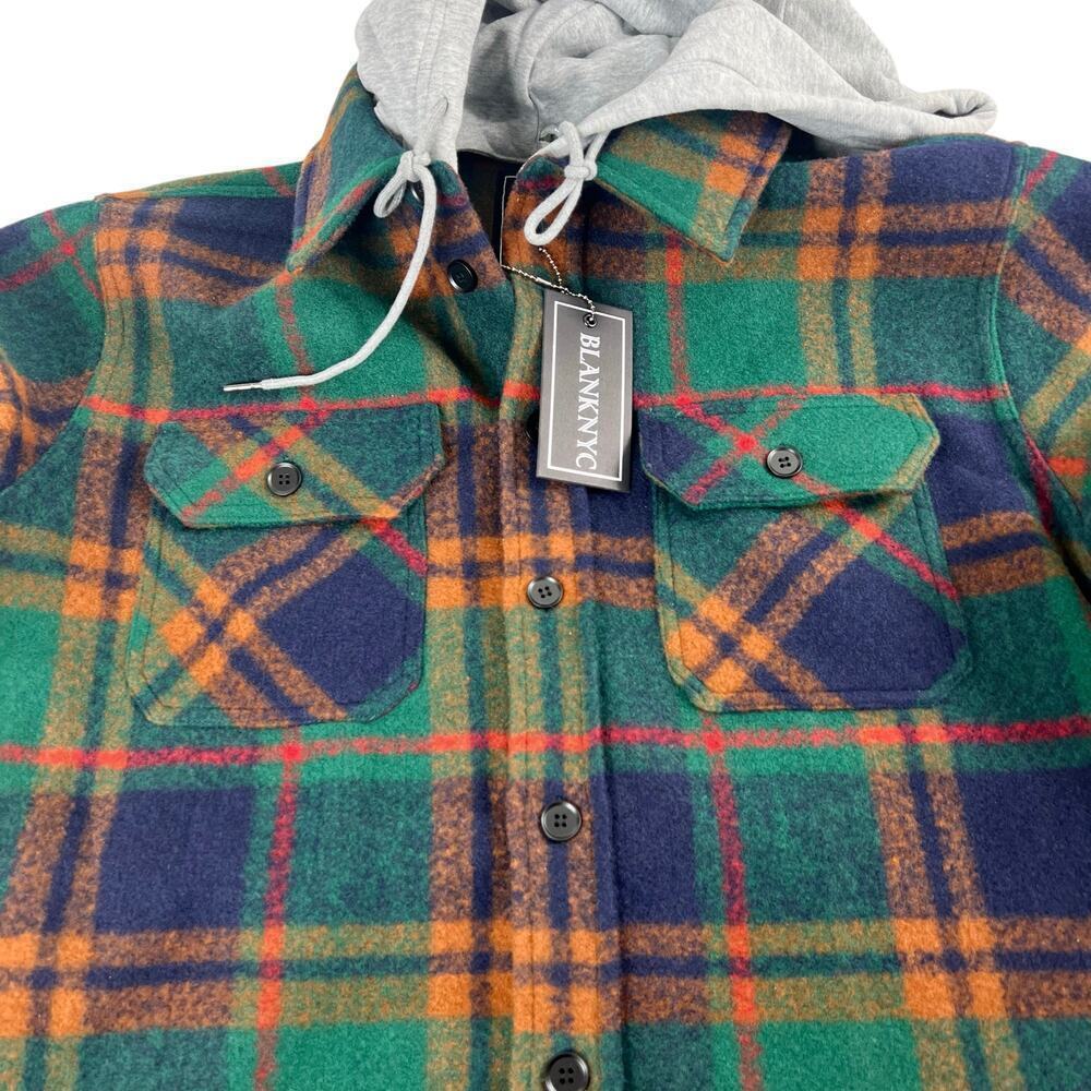 New Men’s BLANKNYC Plaid Button Front Hooded Shacket Size L - Picture 4 of 11